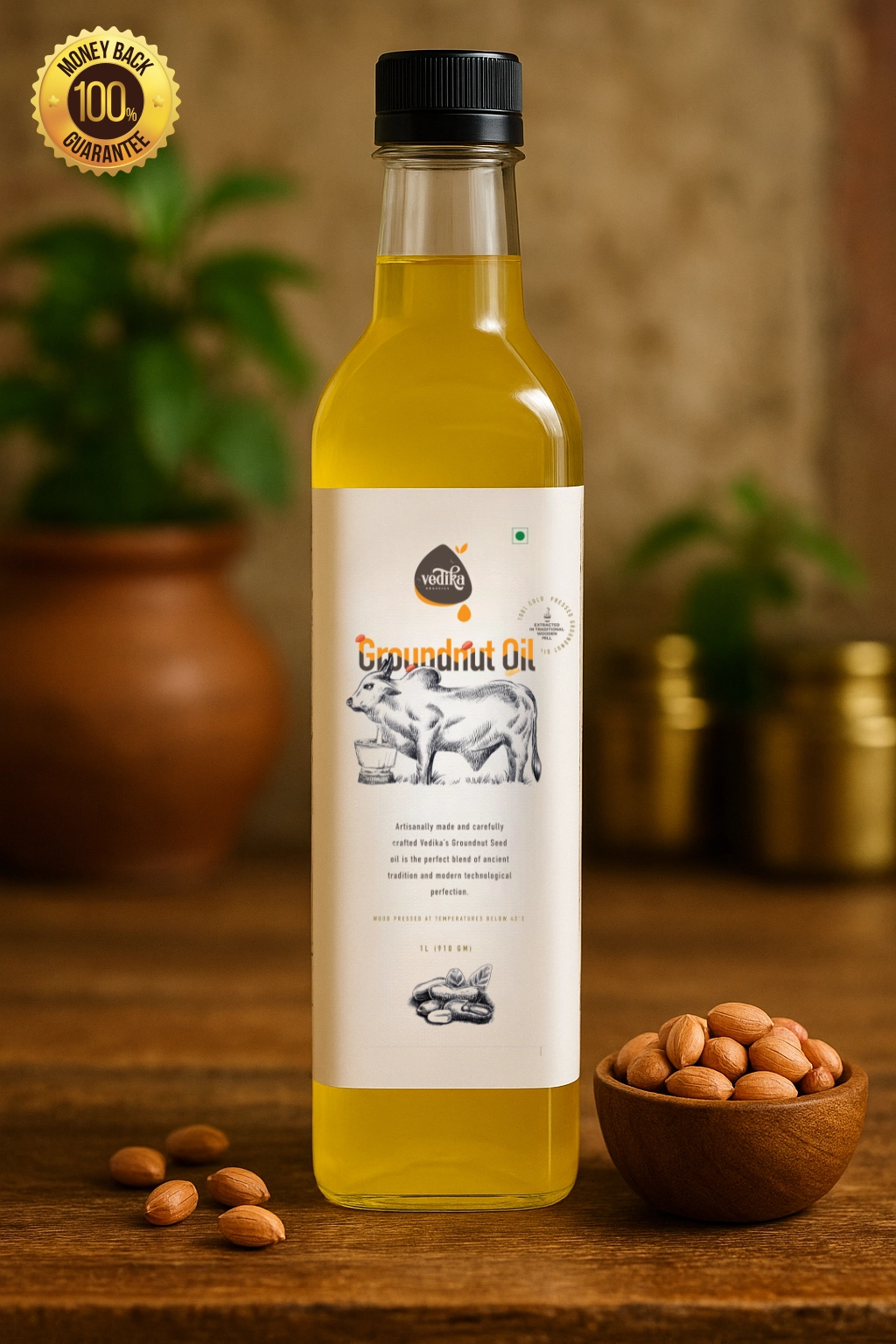 Vedika Organics Wood Pressed Groundnut Oil (1 litre)
