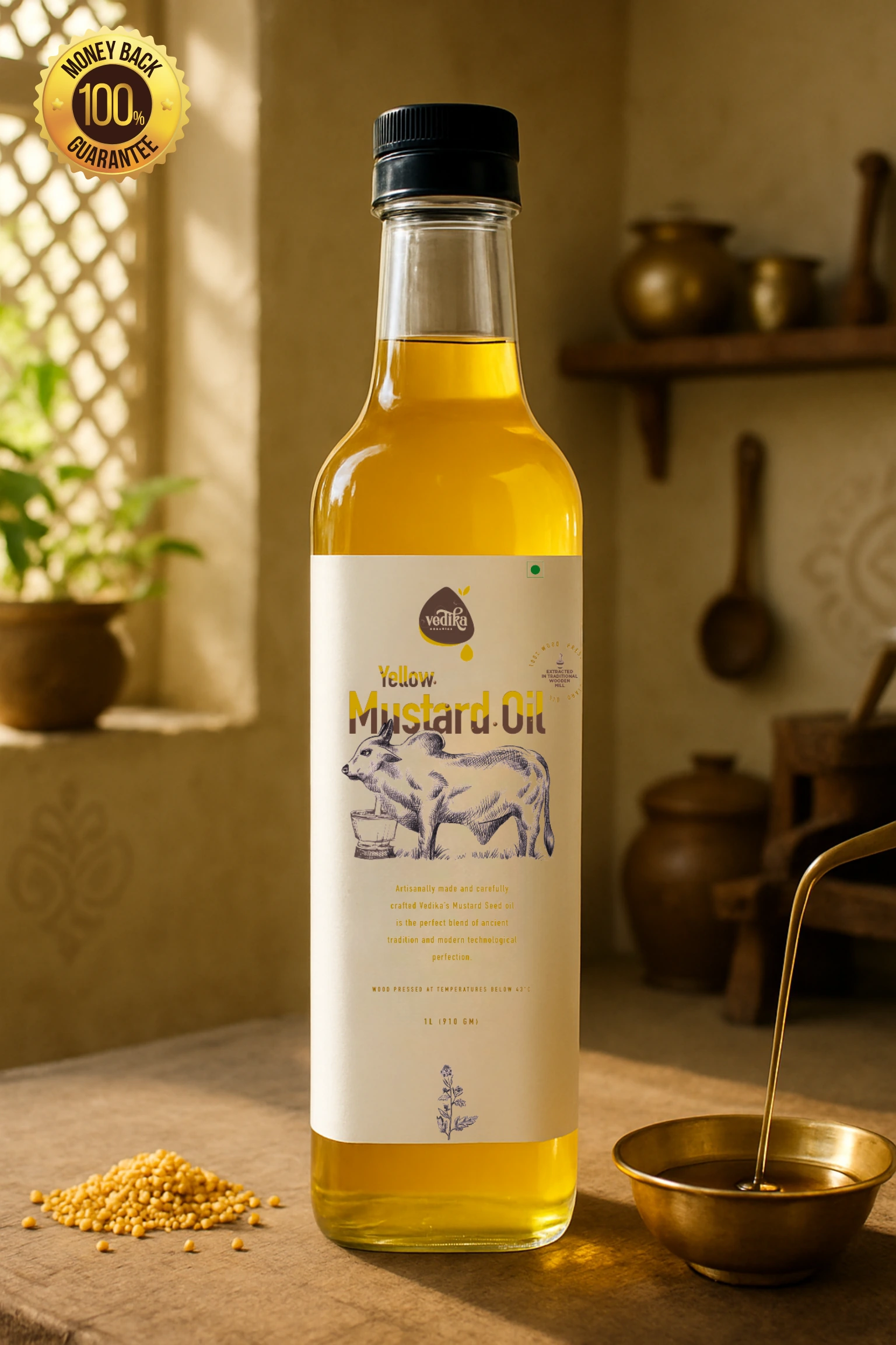 Vedika Organics Wood Pressed Yellow Mustard Oil (500 ML)