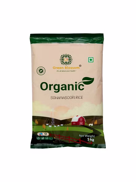 Green Blossom Organic Sona Masoori  Rice White (Unpolished) - 1 KG