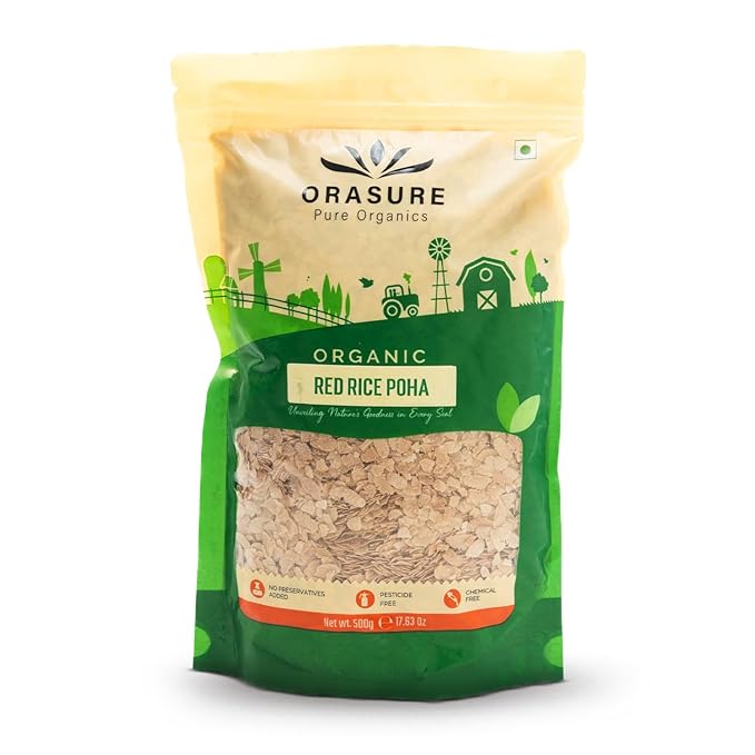 Orasure Organic Red Poha 500g (Pack of 1)| Flattened Rice