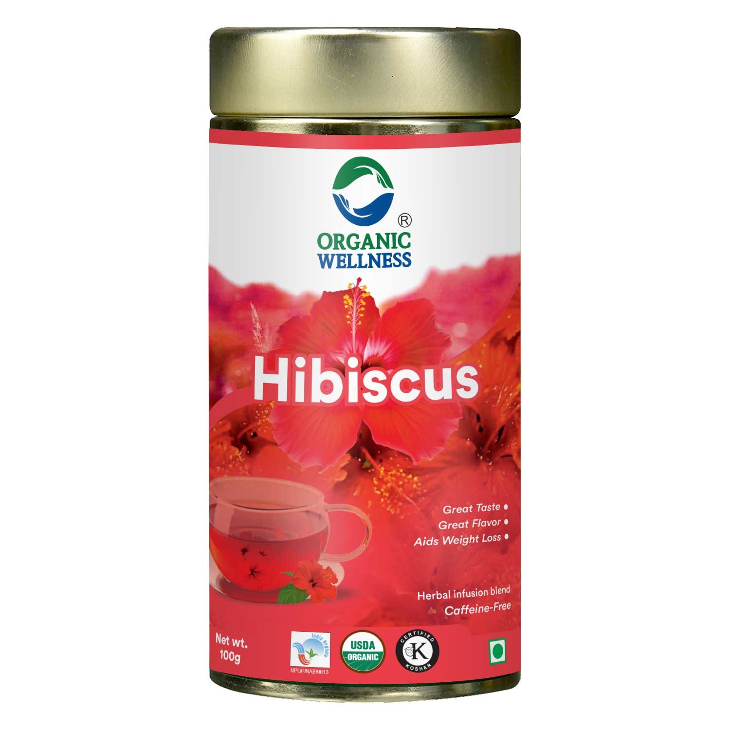 Organic Wellness Blossom Hibiscus 100 grams Tin Pack