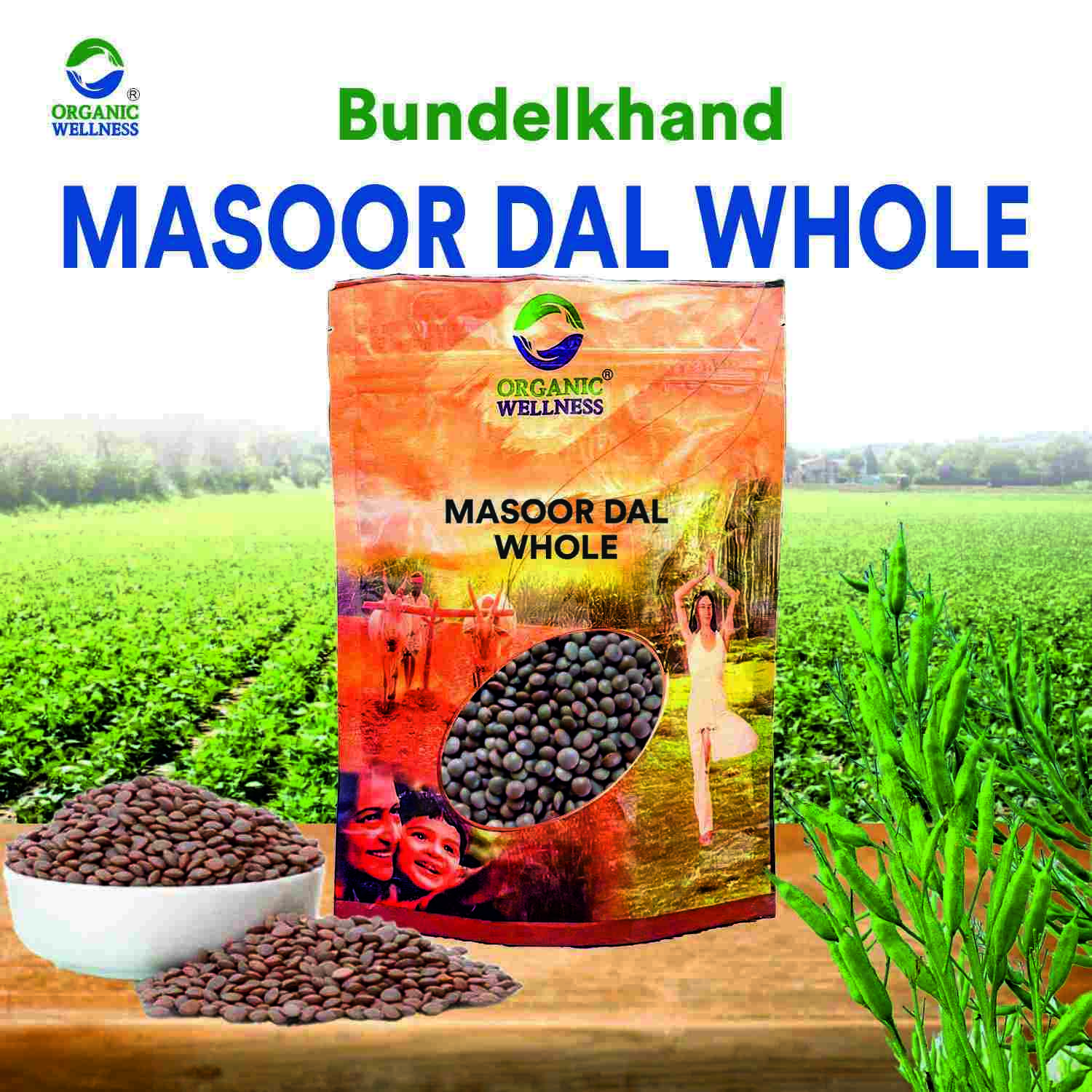 Organic Wellness Masoor Dal Whole - 450 grams