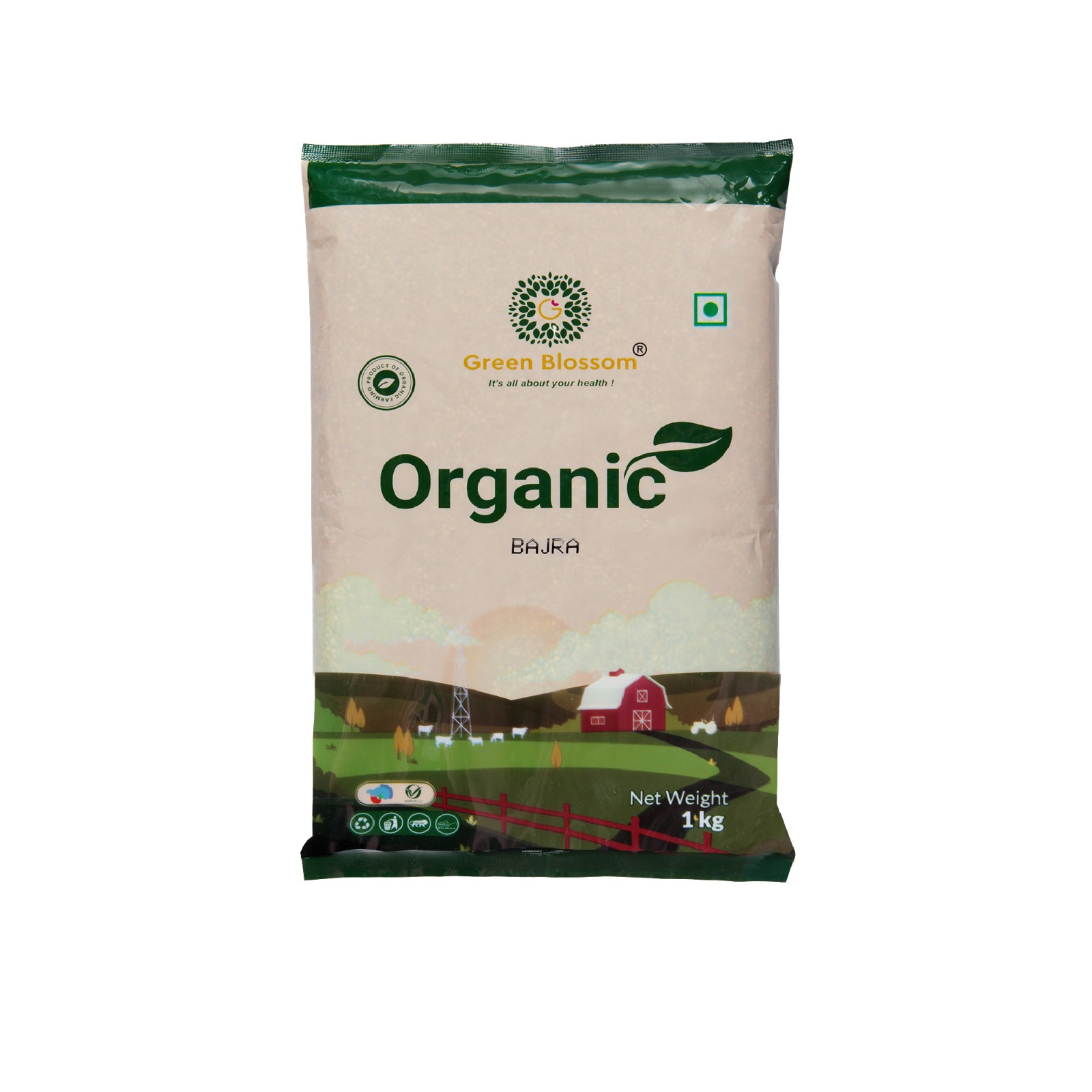 Green Blossom Organic Bajra/Pearl Millet Whole - 1Kg