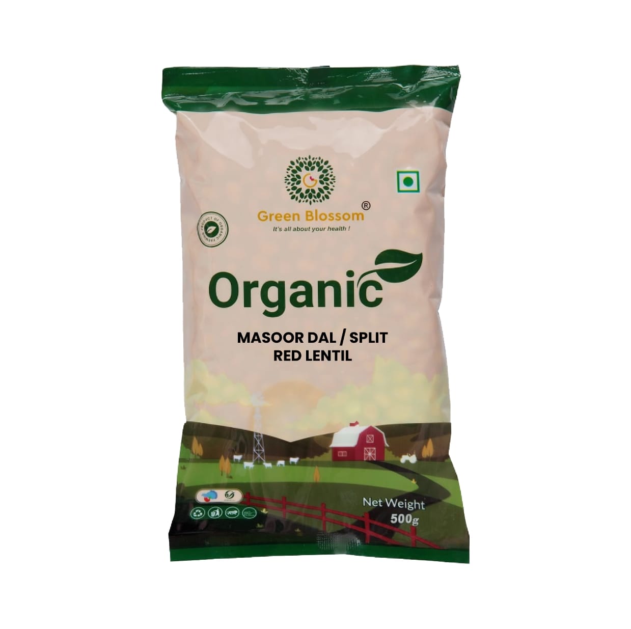 Green Blossom Organic Masoor Dal /Split Red Lentil (Skinless) - 500 G