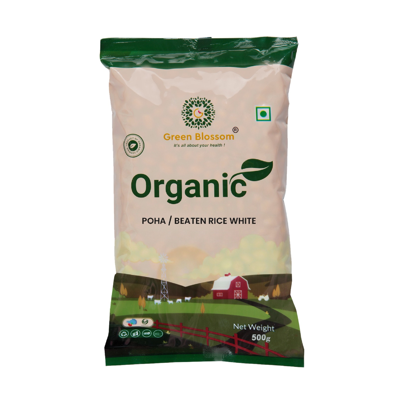 Green Blossom organic white poha/Beaten Rice - 300 Gm
