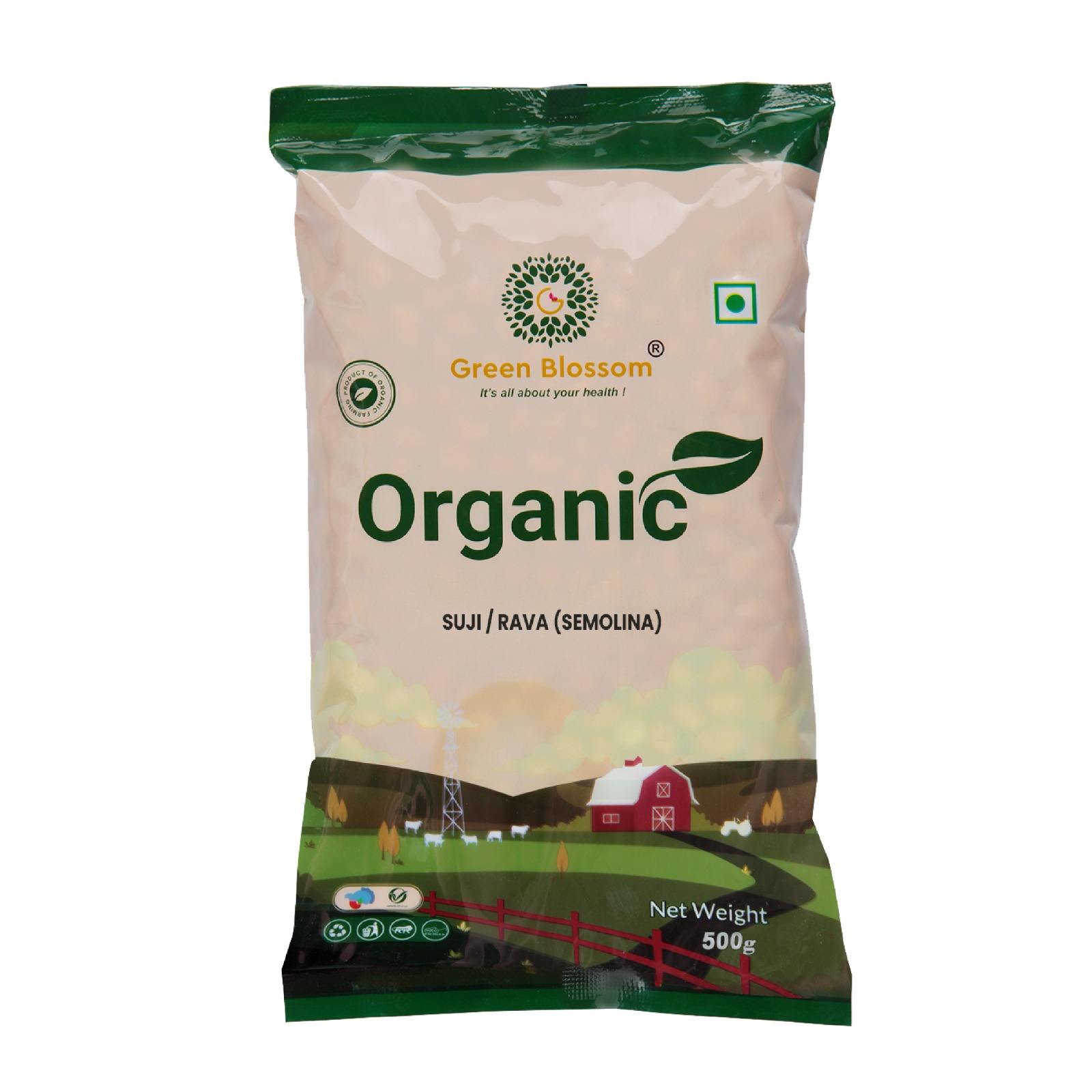 Green Blossom organic Sooji Rawa(Small) - 500 Gm